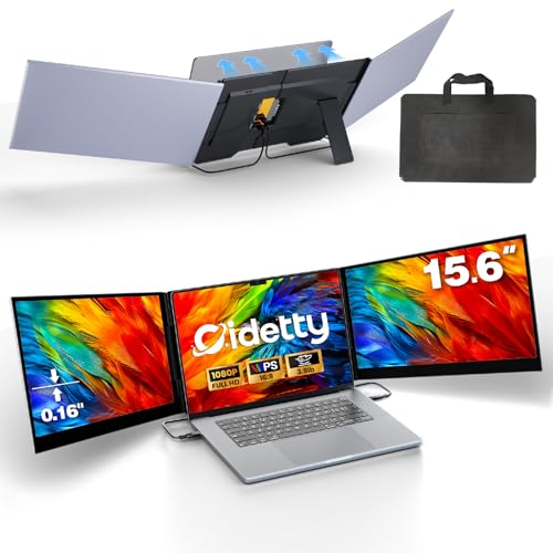 CIDETTY New Upgrad Laptop Screen Extender Monitor Portable, Ultra Light & Thin Triple Portable Monitor for Laptop 1080P FHD IPS Display for 13-17" Laptop, Plug & Play Compatiable with Win/Mac/Chrome - color: 15.6“ Silver