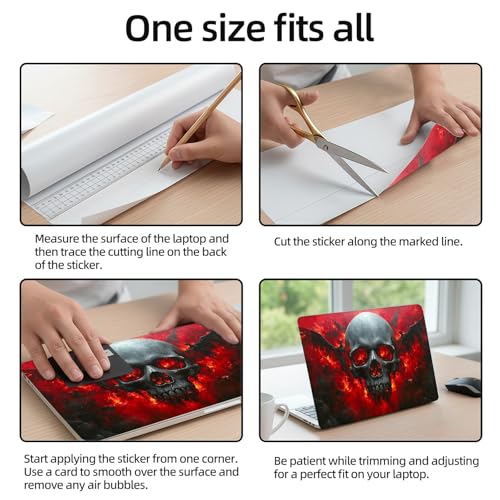 Aesthetic Laptop Skin Sticker, Skull with Fiery Eyes and Winged Figures Waterproof Vinyl Laptop Decal, Removable Bubble Free, Reusable Protective Cover for 13 14 15 15.6 Inch - color: Skull with Fiery Eyes and Winged Figures