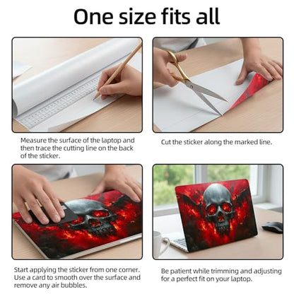 Aesthetic Laptop Skin Sticker, Skull with Fiery Eyes and Winged Figures Waterproof Vinyl Laptop Decal, Removable Bubble Free, Reusable Protective Cover for 13 14 15 15.6 Inch - color: Skull with Fiery Eyes and Winged Figures