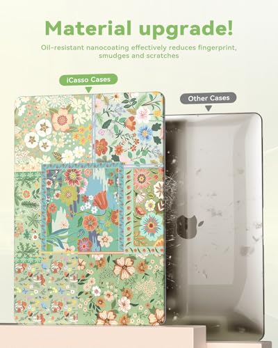 iCasso Compatible with MacBook Air 15 inch Case 2026 2025 2024 2023 Release M4 A3241 M3 A3114 M2 A2941, Slim Anti-Scratch Protective Plastic Hard Shell Case+Keyboard Cover for Mac Air 15,Green Flower - color: Green Patchwork Floral