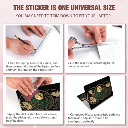 PLIGREAT Vintage Flowers Laptop Decal Sticker Skin Cover, Moon Laptop Sticker Skins Decal Fits 12" 13" 13.3" 14" 15" Laptops Universal Removable Vinyl Notebook Art Protector Netbook PC Cover Decal