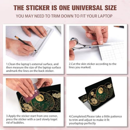 PLIGREAT Vintage Flowers Laptop Decal Sticker Skin Cover, Moon Laptop Sticker Skins Decal Fits 12" 13" 13.3" 14" 15" Laptops Universal Removable Vinyl Notebook Art Protector Netbook PC Cover Decal