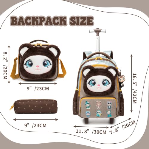 Meetbelify Rolling Backpack for Girls Backpacks with Wheels for Elementary Student Kids School Travel Bag for Girls Ages 6-8 Years Old - color: Brown