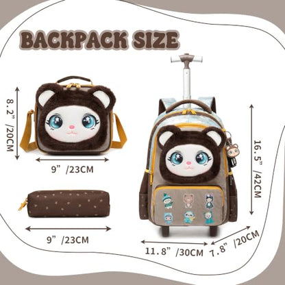 Meetbelify Rolling Backpack for Girls Backpacks with Wheels for Elementary Student Kids School Travel Bag for Girls Ages 6-8 Years Old - color: Brown