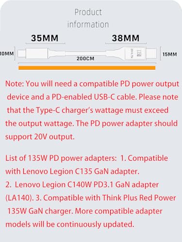 PD135W Type-C Male to Square Adapter 6.6ft USB-C Charging Cable Compatible with Lenovo Laptop ThinkPad X1 Extreme Gen W540 W541 T440S T440P T470P T540p T15p Yoga Y50-80 Y50p