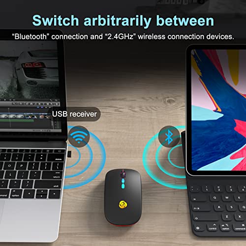 CC Store Wireless Mouse for Laptop,USB-C Rechargeable with Dual Connection | Bluetooth mouse with 2.4GHz USB receiver, silent slim design, adjustable DPI for laptop,MacBook,PC and tablet,Black - color: Black