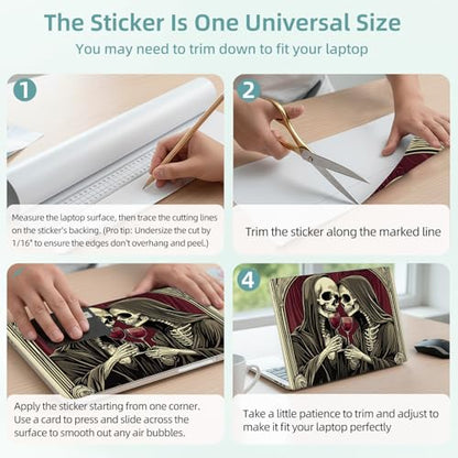 Universal Laptop Skin Decal, 3-Piece Vinyl Protector for 12 13 14 15.6" Notebook, Waterproof Anti-Scratch, Easy Trim & Bubble-Free Finish, Skeleton and His Lover - color: Skeleton and His Lover