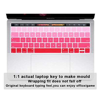 English Silicone Keyboard Cover Skin for MacBook Pro with Touch Bar 13-inch 15-inch (Model A2159, A1989, A1990, A1706, A1707) (2019 2018 2017 2016) USA Layout Protective Skin,Gradient Red - color: Gradient red
