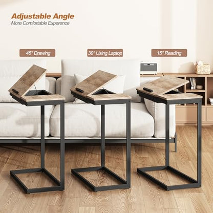 TUTOTAK Large C Shaped End Table, Side Table, Couch Computer Table C Table | Tilting Laptop Stand with Storage, Computer Couch table for Living Room, Bedroom, Greige TB01BG089 - color: Greige, style: Modern