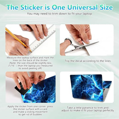 Laptop Skin Sticker Decal 12"-15.6" Universal Laptop/Notebook/Netbook Vinyl - Waterproof Scratch Resistant,Fits HP Dell Lenovo MacBook,2 Free Wrist Pads,Easy Apply & Remove,Blue Glitter Wolf - color: Blue Glitter Wolf