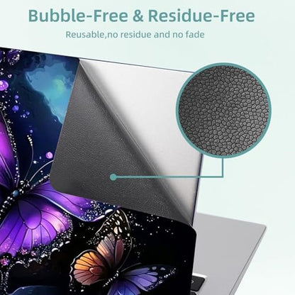 Universal Laptop Skin Decal, 3-Piece Vinyl Protector for 12 13 14 15.6" Notebook, Waterproof Anti-Scratch, Easy Trim & Bubble-Free Finish, Purple Butterfly with Glittering - color: Purple Butterfly with Glittering