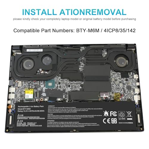 BTY-M6M 4ICP8/35/142 Laptop Battery for MSI GS66 Stealth 10SE 10SF 11UE 11UH GE66 Raider 10UG 11UG GE76 for Dragon Tiamat 11UH WS66 10TM 11UMT 11UKT for Raider 11UG GE76 11UE 55R G6 430 440 445 G7 - size: 13.19*3.27*0.31inch BTY-M6M