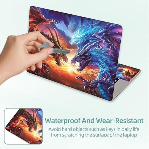 Universal Laptop Skin Decal, 3-Piece Vinyl Protector for 12 13 14 15.6" Notebook, Waterproof Anti-Scratch, Easy Trim & Bubble-Free Finish, Red and Blu Dragons Facing - color: Red and Blu Dragons Facing