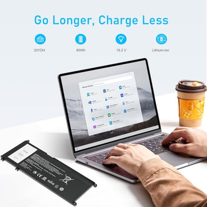 Upgraded 65Wh 33YDH Laptop Battery Replacement for Dell Inspiron 17 7773 7786 7779 7788 2-in-1 15 7577 G5 5587 G3 3579 G7 7588 Latitude 3580 3590 3490 3380 and More - size: 9.5*4.12*0.38inch 33YDH