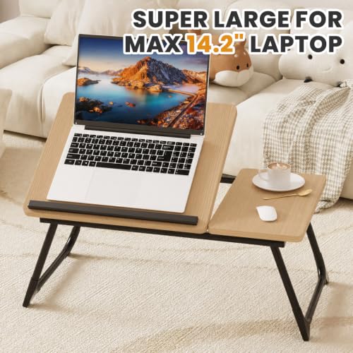 Laptop Bed Desk, 5-Angle Adjustable Bed Laptop Table with Cup Holder | Foldable Laptop Stand for Couch & Sofa, Portable Laptop Tray for Adults Writing Reading Eating, Walnut - color: Wlanut