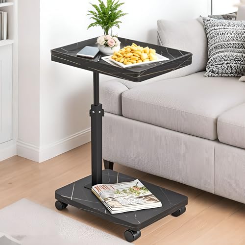 C Table End Table Adjustable Height,C Shaped End for Couch，Snack Tables,360°Swivel TV Tray Sofa Table,Tables that Slide Under,Coffee SideTable for Bed,Chair,Bath-tub (Black Color) - color: Black Color