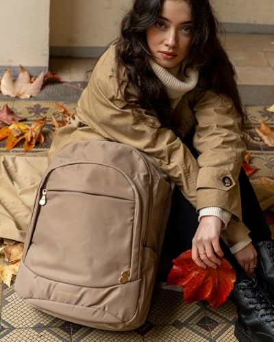 Travel Backpack for Women, 15.6 Inch, Champagne | Laptop Backpack, USB Charging Hole, Water Resistant, Large Capacity, College Bookbag - color: Champagne, size: 15.6 Inch without Wheels