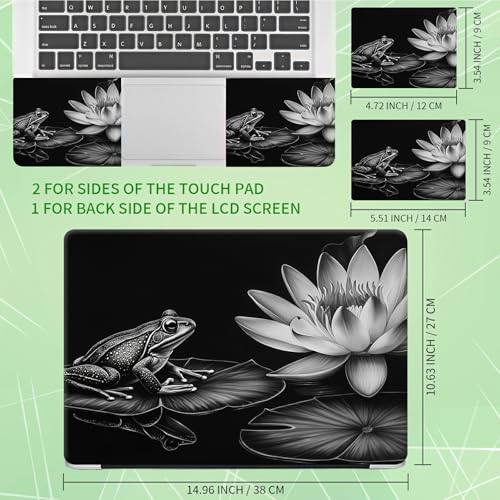 Laptop Skin Sticker Decal, Universal Protective Cover Fit 12 13 14 15.6 Inch Notebook, Reusable Water-Resistant Vinyl Decal w/ 2 Wrist Pads for Business Travel Office, Grey Lotus Leaf Frog - color: Grey Lotus Leaf Frog