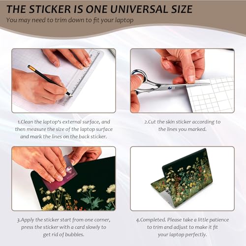 Laptop Skin 12.1-15.6 inch Removable Universal Reusable Laptop Sticker Decal,Waterproof No Residue Vinyl Cover,Scratch-Resistant Cuttable Full Wrap Sticker for Notebook, Dark Green Wildflower - color: Dark Green Wildflower