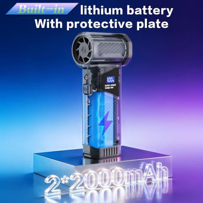 Portable 150W High Speed Turbo Fan air Duster 130,000RPM led Display 4 Levels Wind Speed Brushless Motor, Blowing and Inflating Feature,for Car Cordless Air Duster and Rechargeable.Black