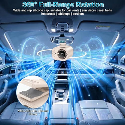 Car Clip On Fan,Portable Cooling Fan for Car with LED Display,360° Rotating Mini Fan,199 Speed Settings,USB Rechargeable 1500mAh Backseat Fan for Cars Without AC, Stroller,Office, Camping - color: Beige