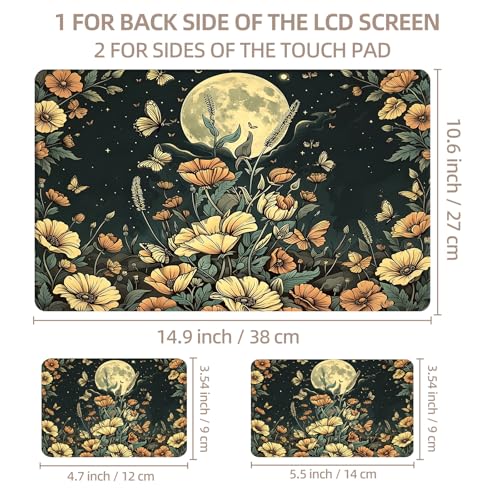 Universal Laptop Skin Sticker for 12/13/14/15.6 Inch Laptops, Reusable Vinyl Laptop Decal Cover, Waterproof Scratch Resistant Notebook Skin with 2 Wrist Pads,Moon Wildflowers - color: Moon Wildflowers