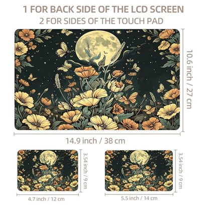 Universal Laptop Skin Sticker for 12/13/14/15.6 Inch Laptops, Reusable Vinyl Laptop Decal Cover, Waterproof Scratch Resistant Notebook Skin with 2 Wrist Pads,Moon Wildflowers - color: Moon Wildflowers