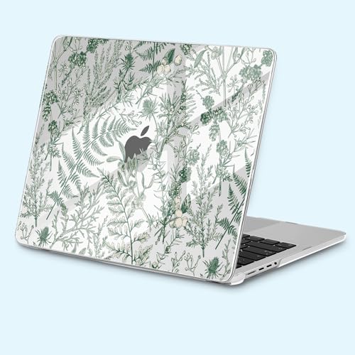 for MacBook Pro 14 inch Case 2025 M5 2024 M4 2023 Release– Fashionable Lightweight Floral Design Transparent HD Clear Laptop Shell, with TPU Keyboard Cover & OTG Adapters, Green Branches - color: Green branches