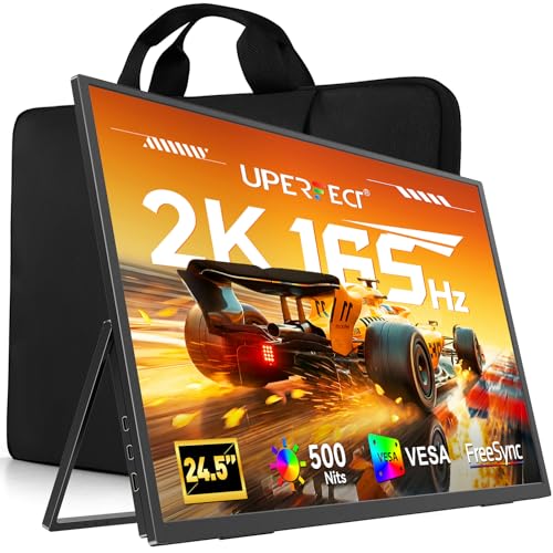 UPERFECT 24.5" 2K 165Hz Portable Monitor, QHD IPS Gaming Display | 500 Nits, 0.1ms Response, FreeSync, HDR, VESA Support, Stand Included, USB-C & Mini HDMI Screen for Laptop & Gaming - size: 24.5"