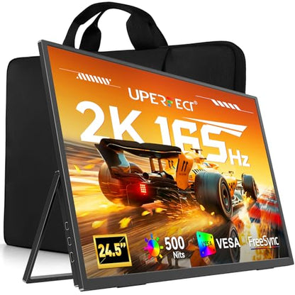 UPERFECT 24.5" 2K 165Hz Portable Monitor, QHD IPS Gaming Display | 500 Nits, 0.1ms Response, FreeSync, HDR, VESA Support, Stand Included, USB-C & Mini HDMI Screen for Laptop & Gaming - size: 24.5"