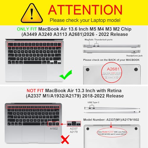 Fintie Case for MacBook Air 13 inch A3449/A3240/A3113/A2681 2022-2026 | M2/M3/M4/M5, Snap On Hard Shell, Full Port Access, Easy On/Off, Lightweight, Meteor-Black - color: Garden-Clear