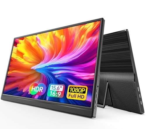 WGK 15.6 inch Portable Monitor 1080P FHD Travel Display HDMI/USB-C Compatible with Laptops, Desktops, Phones, PS, Mac, Xbox, Switch, and Other Gaming Devices Includes Stand and Speakers VESA - size: 15.6 Inch 1080p