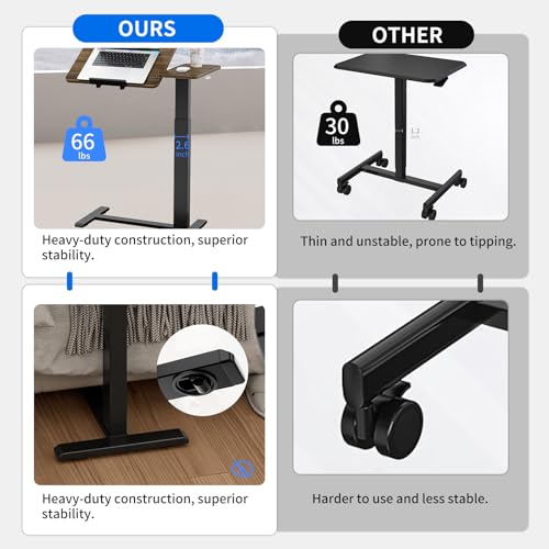 Ywin Medical Overbed Table with Wheels, Lift 27-43in, Black | Steel frame & wood top, 0-60° tilt, rolling casters, 66lb load, pneumatic adjustable height for Bed/hospital/couch/office - color: Black-1, size: 27.6" x 15.8"