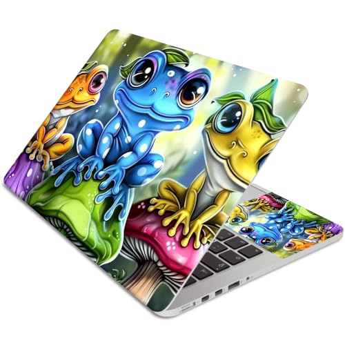 Laptop Skin Sticker 3-Piece Set,Cute Frogs Mushrooms | Trim-to-fit 3-piece vinyl set with one 15 x 10.6 in lid skin and two palm-rest decals for many 12-15.6 in laptops - color: Cute Frogs Mushrooms