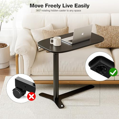 Muvai Overbed Bedside Table with Hidden Casters,30 Inches Adjustable Height Pneumatic Mobile Laptop Standing Desk, Rolling Computer Table for Home & Hospital Use ，Black 30" W x 17.7" D - color: Black