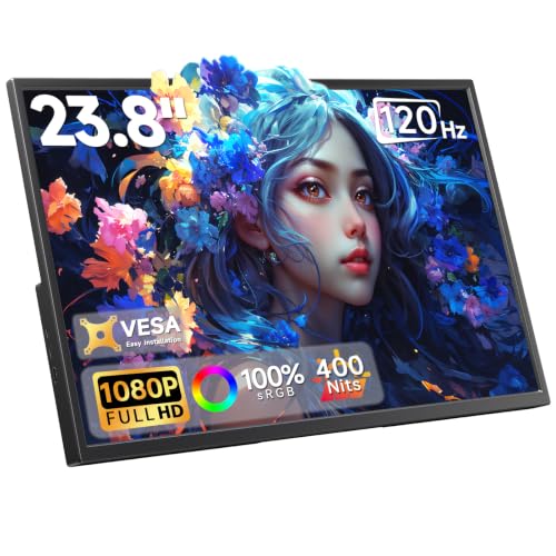 Large Portable Monitor 23.8inch 120Hz USB-C Monitor, Laptop Screen Extender | Ultra-Slim Travel IPS Display with HDR, 100% sRGB, VESA Mount & Built-in Speakers for Mac Phone PS5 Xbox Switch - size: 23.8