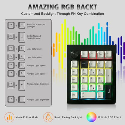 GMK26 Mechanical Numpad,VIA Programmable Hot Swappable Gasket Wired BT5.0/2.4G Wireless Number Pad with Knob PBT Keycaps 26 Keys Macro RGB Gaming Numeric Keypad for Laptop TKL Keyboard (Black) - color: Black