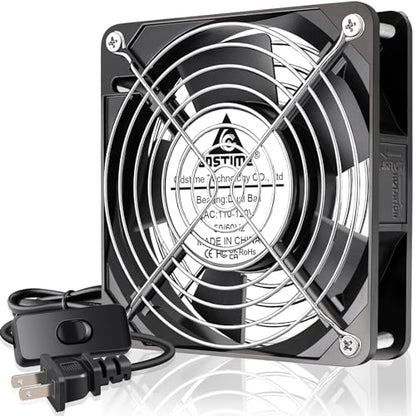 GDSTIME AXIAL 1225 Muffin 120V AC 120mm x 25mm High Speed Dual Ball Bearing | OFF/ON Switch, 110V 115V AC, 120x120x25mm, for DIY Cooling Ventilation Electronics Enclosures Cabinets Exhaust Projects - size: 120x120x25mm