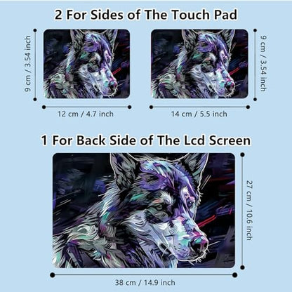 Universal Laptop Skin Sticker with 2 Wrist Pad Skins, Waterproof Scratch Resistant Vinyl Laptop Cover Decal, Cut to Fit for 11–15.6 Inch MacBook HP Dell Lenovo, Art Wolf - color: Art Wolf