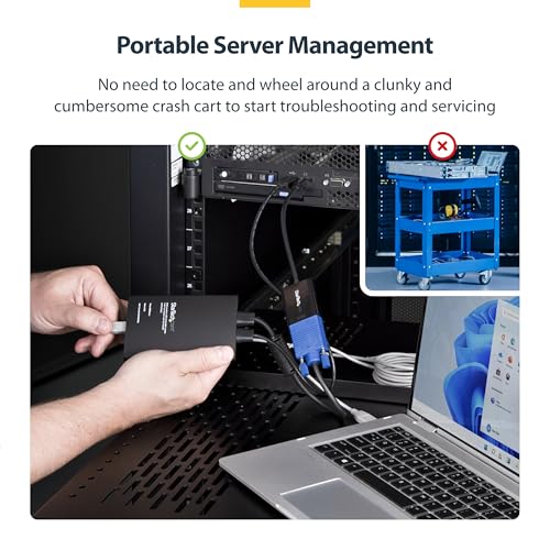 StarTech Crash Cart Adapter, USB/VGA/Mini DP, TAA (NOTECONS02-VGA-MDP) | USB/VGA KVM console, File transfer & video capture, Mini DP adapter, BIOS-level control, Self-powered, Win/Linux/macOS