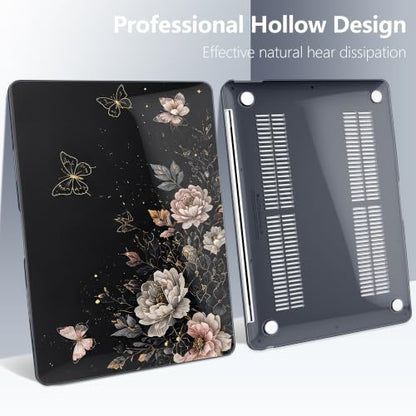Batianda LumiArt Case for MacBook Air 13" M1 Chip, Black Gold Butterfly | Fits Model A2337/A2179/A1932, 2018-2020; 1.2mm Slim Lightweight Hard Shell Cover, Scratch Resistant,4-in-1 Accessories Bundle - color: Black Gold Butterfly