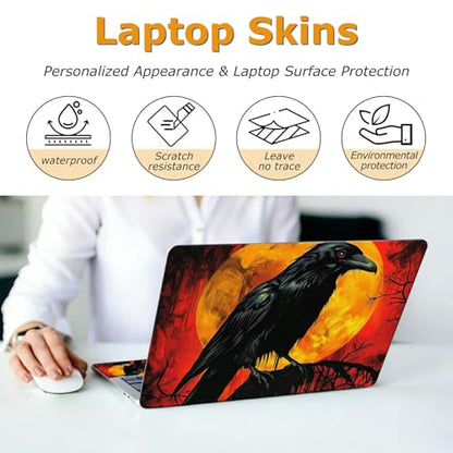 Universal Laptop Skin Sticker with 2 Wrist Pad Decals, 3-Piece Removable Vinyl Laptop Cover, Dark Crow Waterproof Anti-Scratch, Easy-Trim Fit for 13.3" 14" 15.6" Laptops - color: Dark Crow