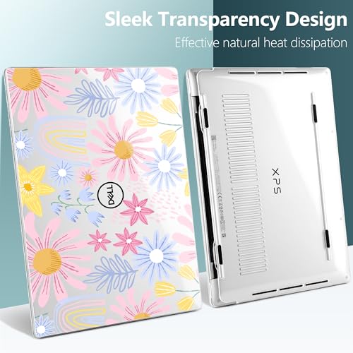 Batianda Retro Rainbow Case for Dell XPS 13 Laptop 2024 2025 | Fits Model 9340/9345/9350 13.4" Display, Lightweight Slim Hard Shell Protection for Women, Students and Floral Lovers - color: Sunflower