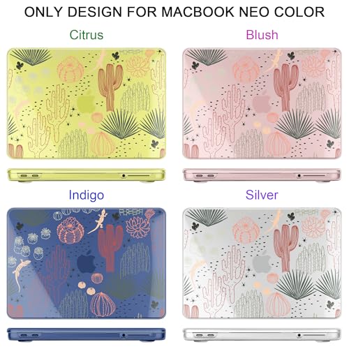 MEEgoodo 4-in-1 Printed Case for MacBook Neo 13 inch 2026 Release Model A3404, Laptop Hard Shell Cases with Keyboard Skin & Screen Protector & Webcam Covers, Cacti - color: Cacti