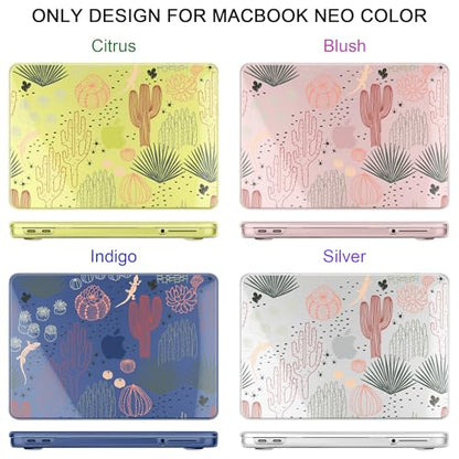 MEEgoodo 4-in-1 Printed Case for MacBook Neo 13 inch 2026 Release Model A3404, Laptop Hard Shell Cases with Keyboard Skin & Screen Protector & Webcam Covers, Cacti - color: Cacti