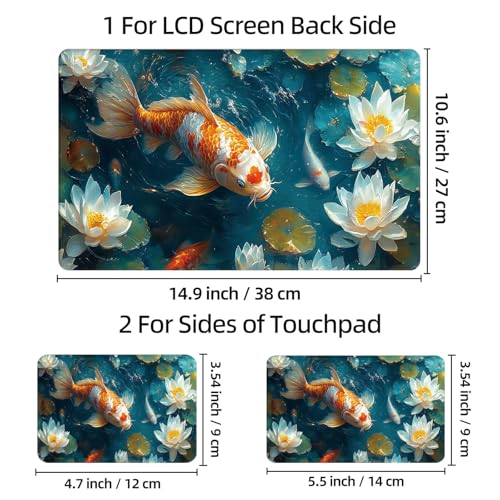 Universal Laptop Skin Sticker Decal, 12"-15.6" Aesthetic Vinyl Wrap, Koi Fish Lotus Waterproof Notebook Cover Art Protector for MacBook HP Dell Lenovo, Fits 13" 14" 15" 15.6" - color: Koi Fish Lotus