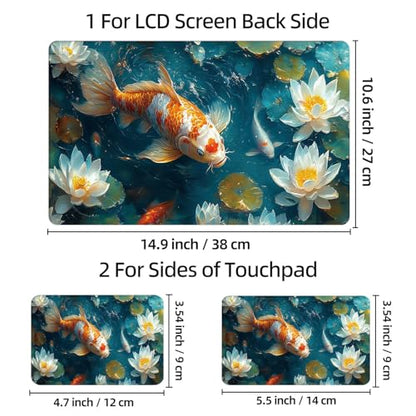 Universal Laptop Skin Sticker Decal, 12"-15.6" Aesthetic Vinyl Wrap, Koi Fish Lotus Waterproof Notebook Cover Art Protector for MacBook HP Dell Lenovo, Fits 13" 14" 15" 15.6" - color: Koi Fish Lotus