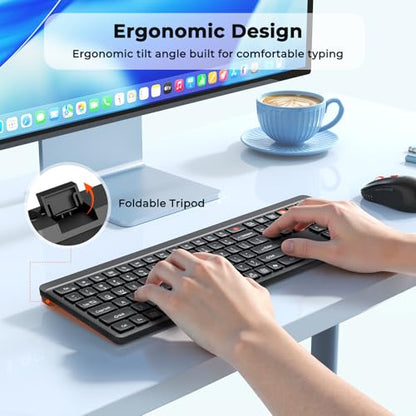 MEETION Bluetooth Keyboard and Mouse Combo, Silent Multi-Device, Black | Full-size keyboard with 2.4G & dual Bluetooth connection, 4-level DPI wireless mouse, compatible with Windows and Mac OS - color: Matte Black