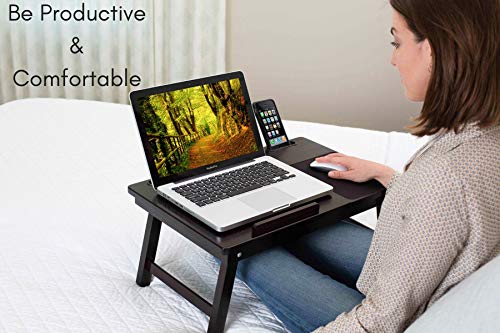 Sofia + Sam Multi Tasking Laptop Bed Tray | Lap Desk Supports Laptops Up to 18 Inches (Walnut)