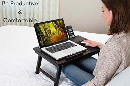 Sofia + Sam Multi Tasking Laptop Bed Tray | Lap Desk Supports Laptops Up to 18 Inches (Walnut)